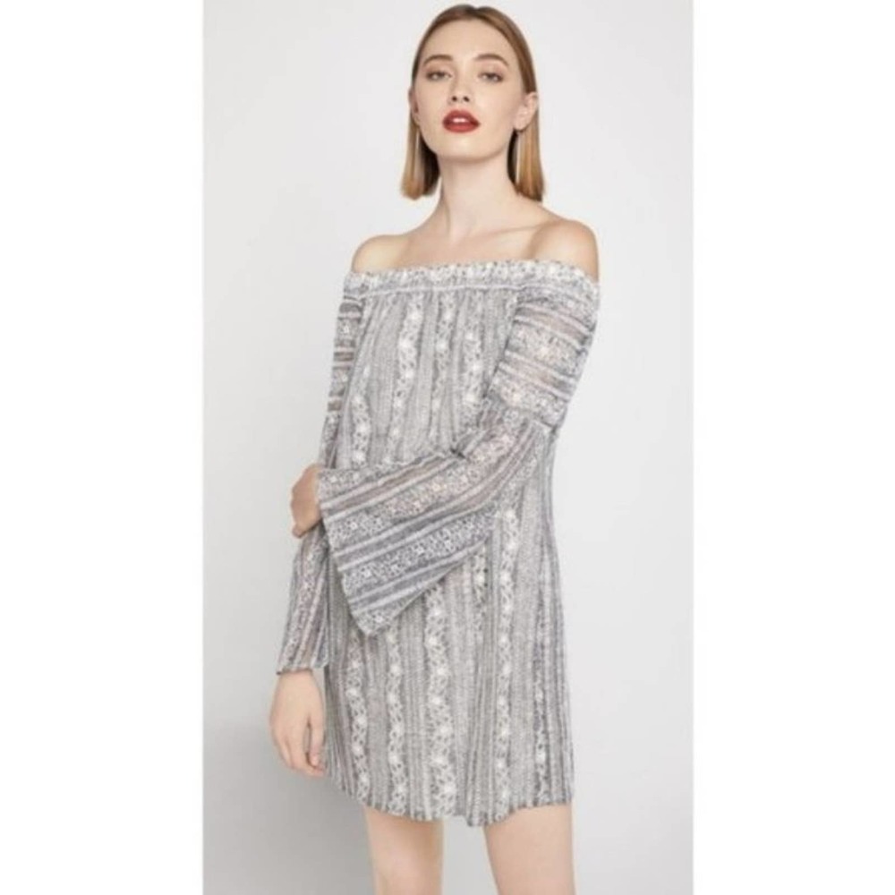 BCBGeneration Gray Off The Shoulder Lace Dress M